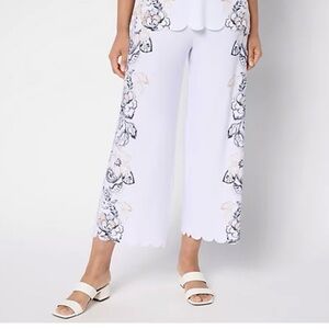 Susan Graver White and Black Floral Wide-Leg Pants